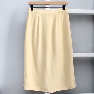Naeem Khan Women's Yellow Cream 100% Silk Midi Pencil Straight Skirt Size 10